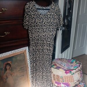 Leopard Print Short Sleeve Maxi Dress - Beige/Black